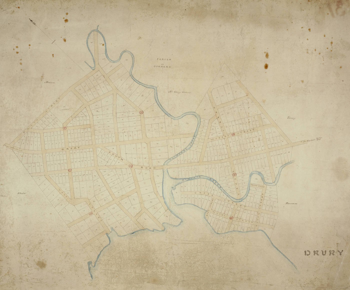 Heritage map of Drury area showing the Drury Creek confluence and early settlement
