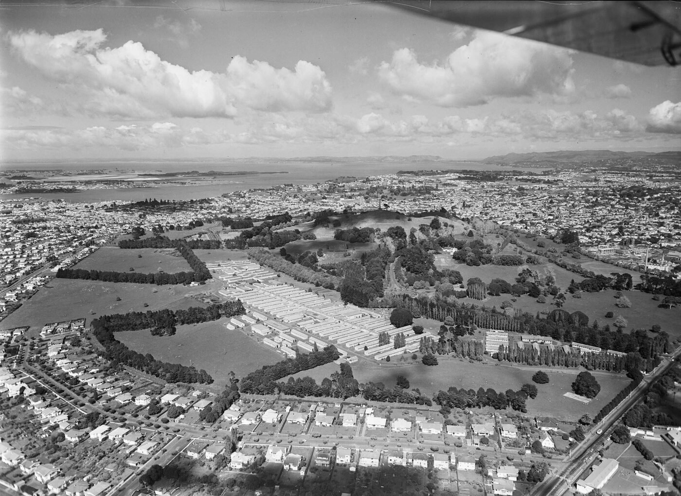 Aerial photograph of Cornwall Hospital, Greenlane, 1959, by Whites Aviation
