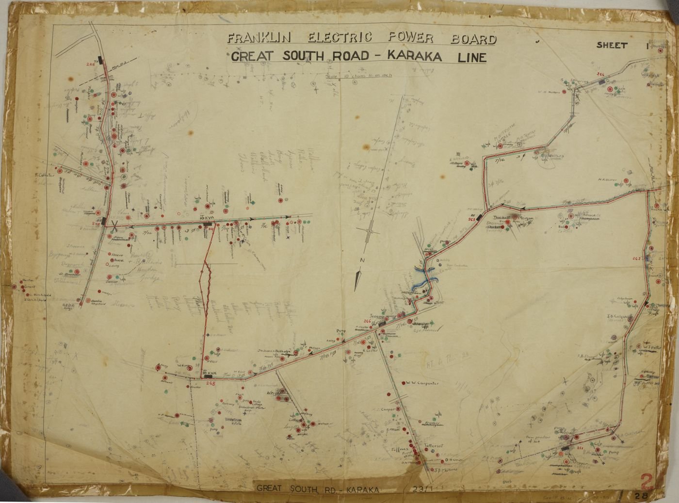 Great South Road and Karaka power line map from the 1920s