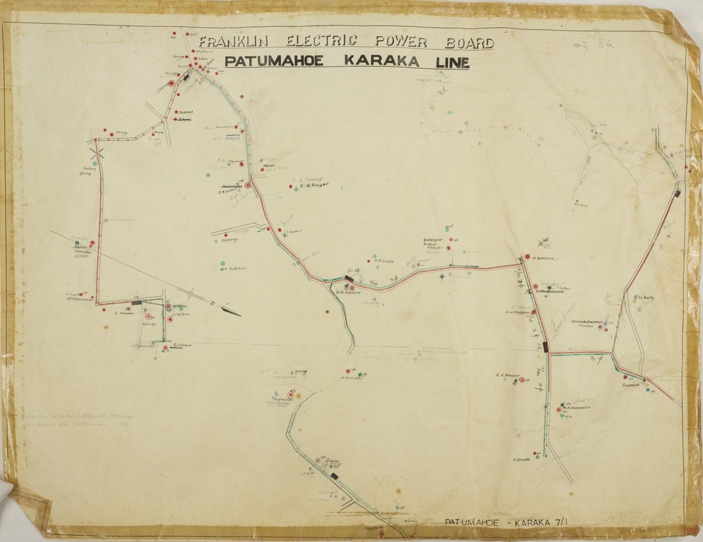 Patumahoe and Karaka power line map from 1953