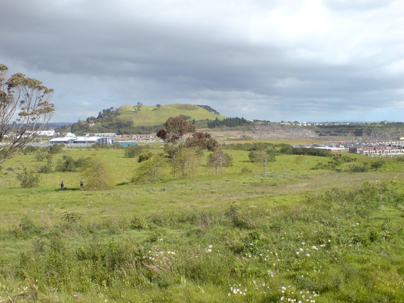 The former Winstone quarry with the new Stonefields suburb beginning, Mount Wellington behind, 2008